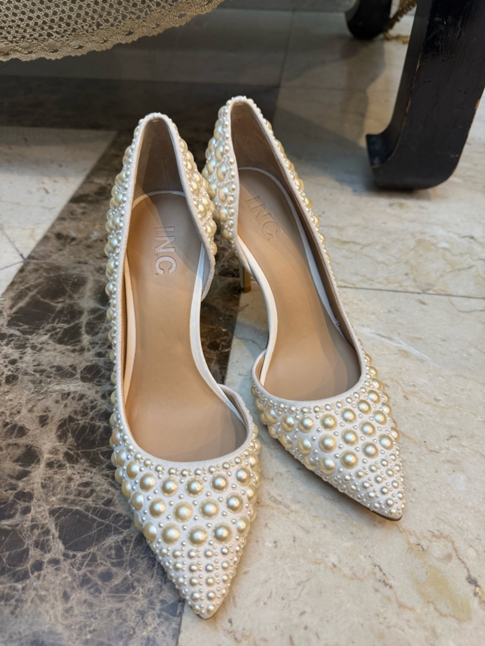 INC International Concepts Pearl-Embellished Ivory Pointed-Toe Pumps BRAND NEW